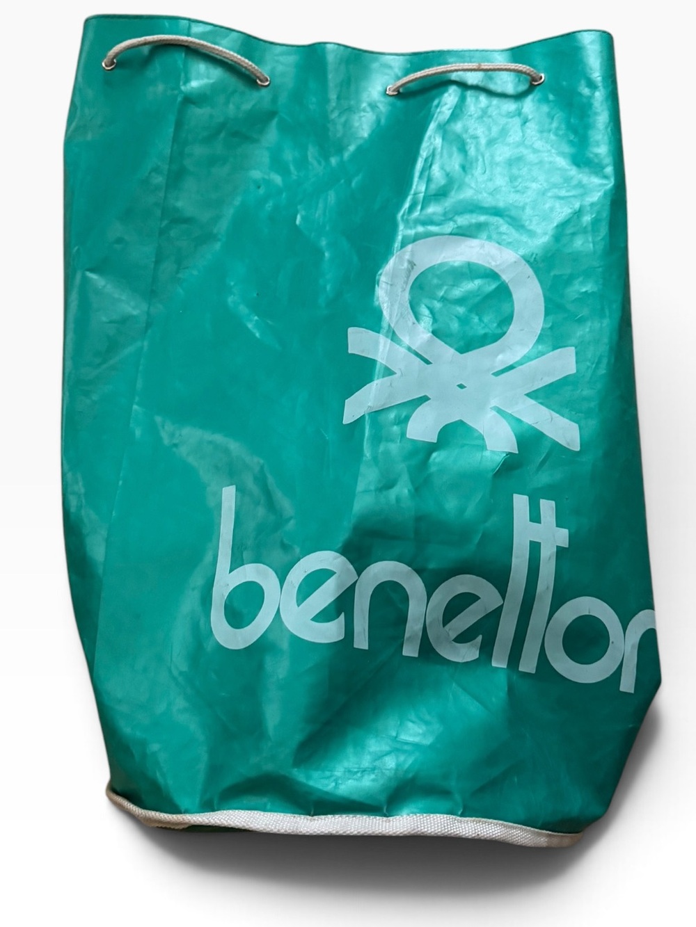 Rare vintage United Colors Of Benetton Teal Drawstring Tote with Logo